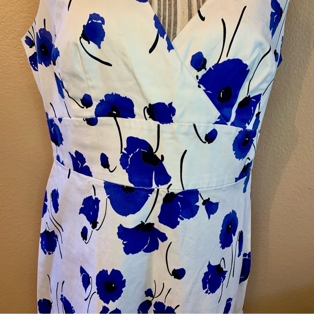 Spense Dress Missy Sz 12 White Blue Floral Cotton Sleeveless Faux Wrap Summer - Picture 3 of 16